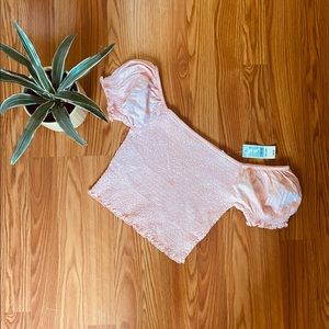 PacSun Me to We Medium Peach Smocked Puff Sleeve Crop Top